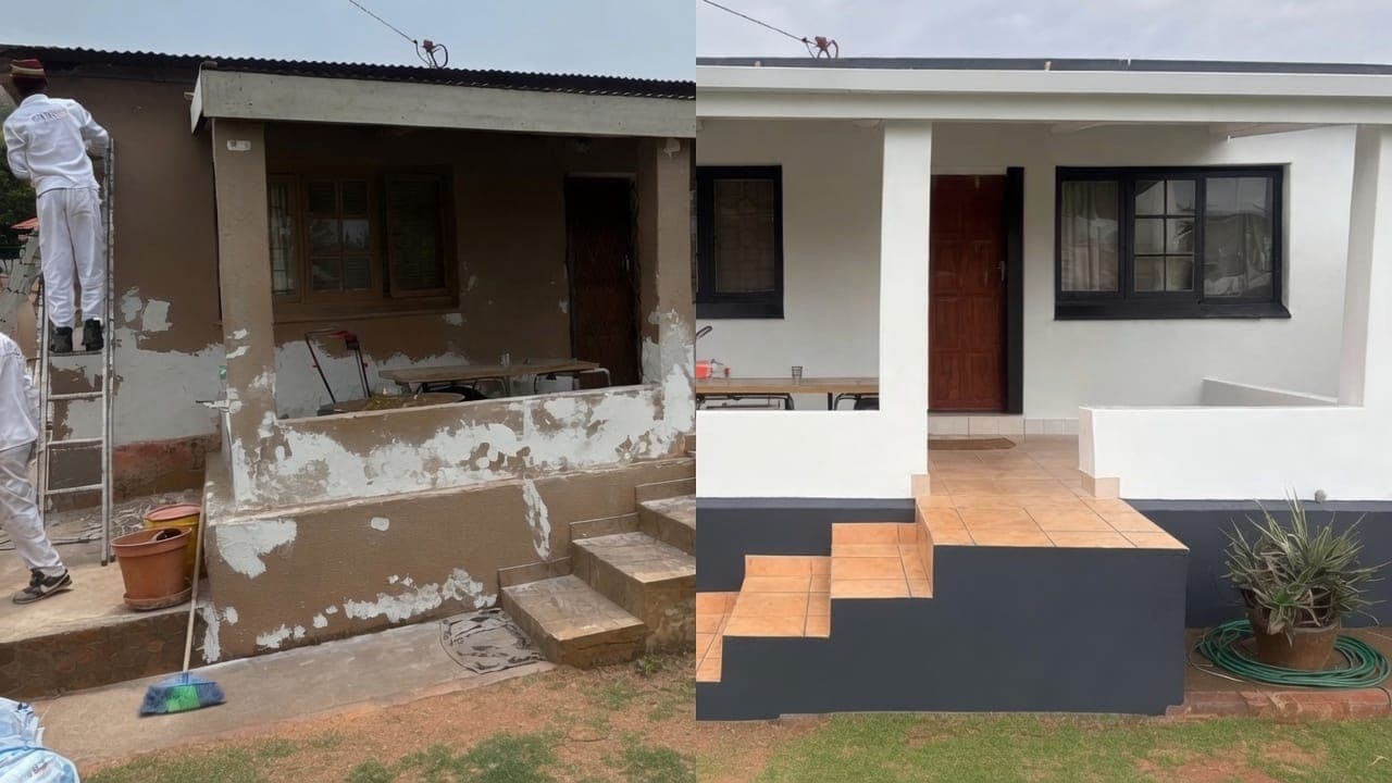 Exterior house painting, before and after